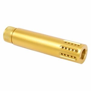 AR .308 Slip Over Fake Suppressor with Ported Muzzle Brake in Anodized Gold