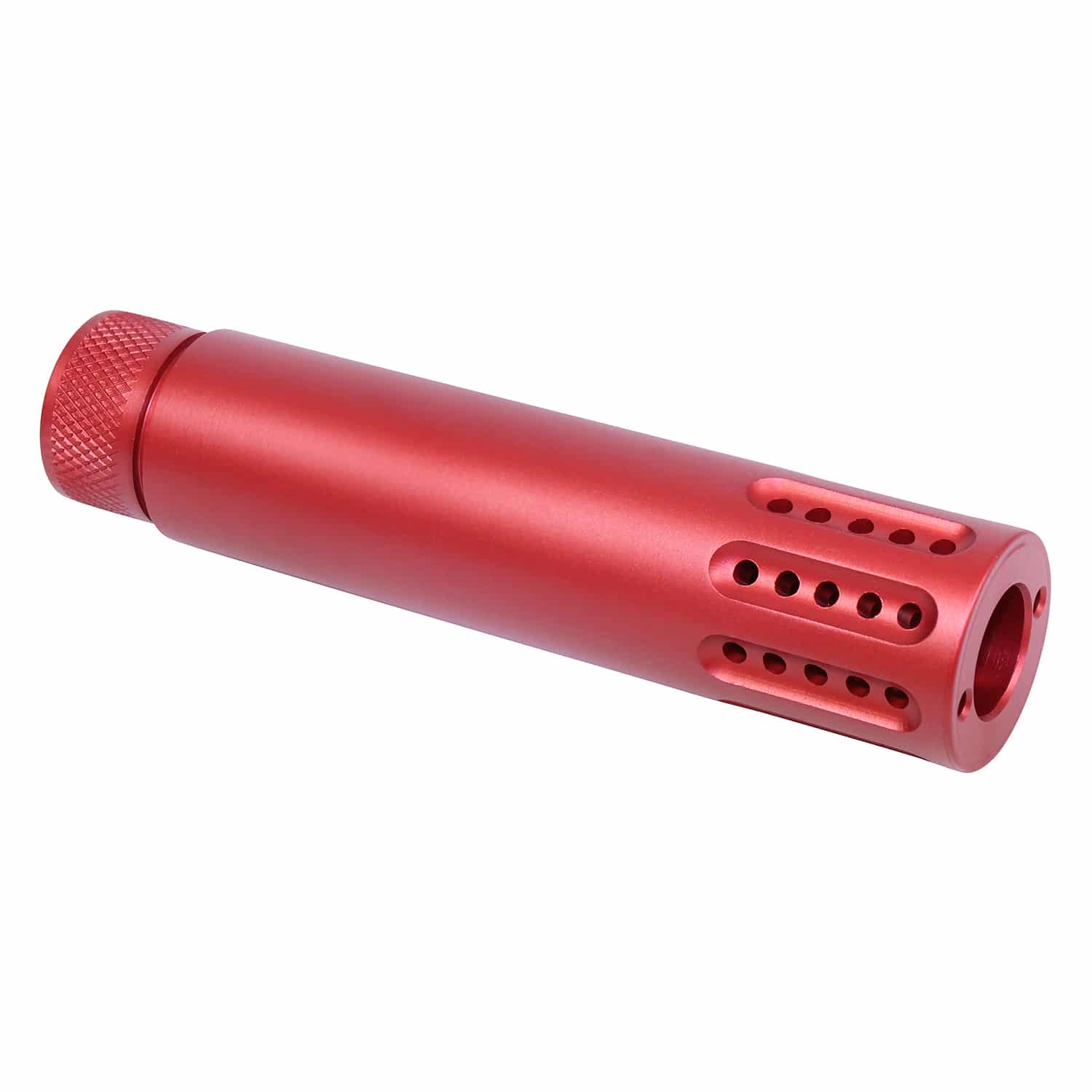 AR .308 Slip Over Fake Suppressor with Ported Muzzle Brake in Anodized Red