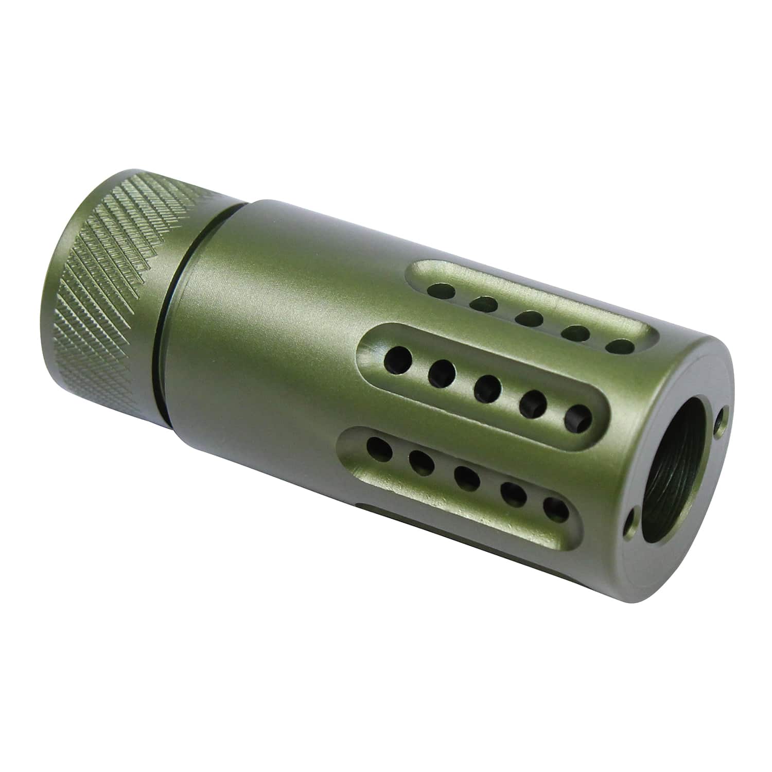 .308 Mini Slip Over Fake Suppressor with Ported Gatling Style Brake in Anodized Green