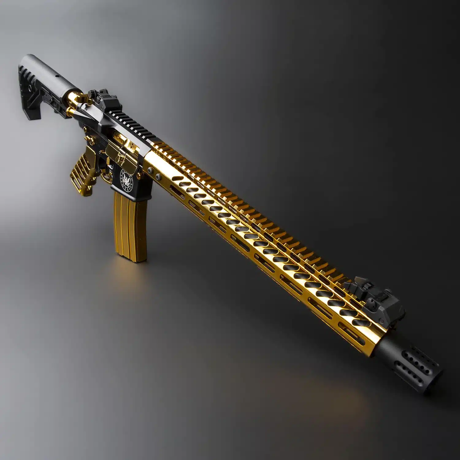 Gold plated AR-15 forward assist assembly with button, spring, and pin