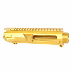.308 caliber stripped billet upper receiver in a striking anodized gold finish.