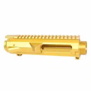 .308 caliber stripped billet upper receiver in a striking anodized gold finish.