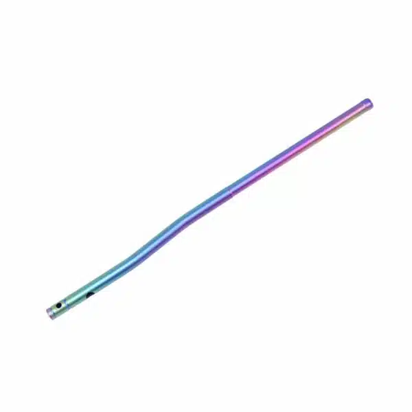 Iridescent eco-friendly metal straw with gradient colors from purple to teal, reusable design.
