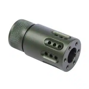 AR 9MM Mini Slip Over Barrel Shroud With Ported Gatling Style in Anodized Green