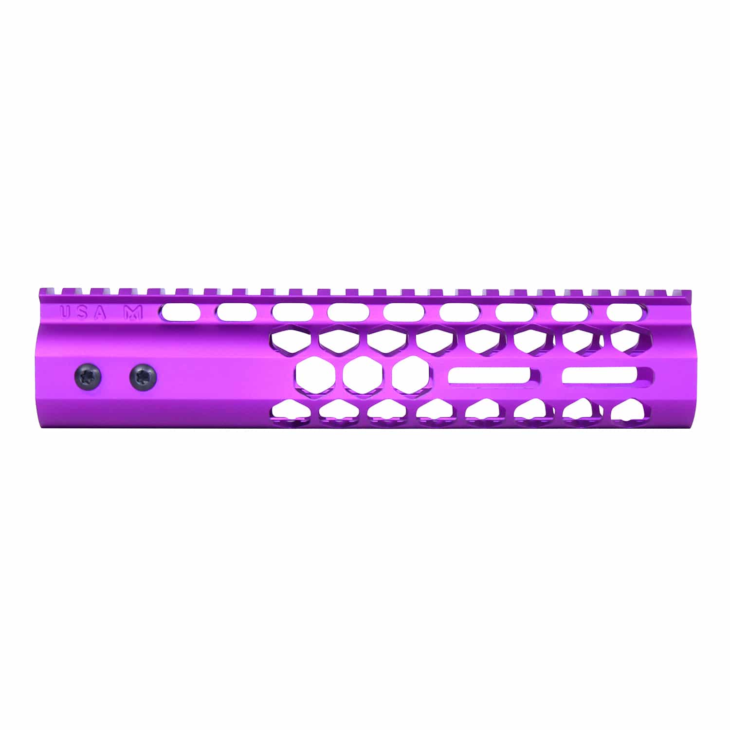 Anodized purple 9-inch Air Lite handguard with honeycomb cutouts and monolithic top rail