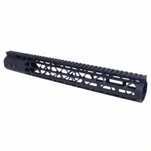 Anodized black 15-inch Air Lite M-LOK handguard with monolithic top rail and diamond cutouts