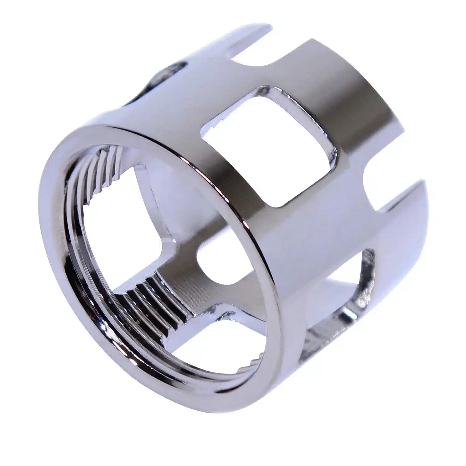 Black chrome wide castle nut with internal threads and cutouts