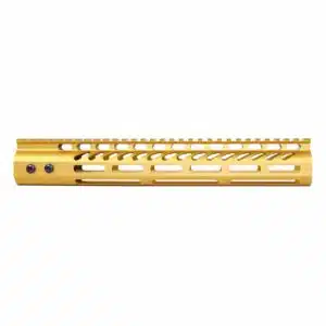 Anodized gold 12-inch M-LOK free floating handguard with monolithic top rail