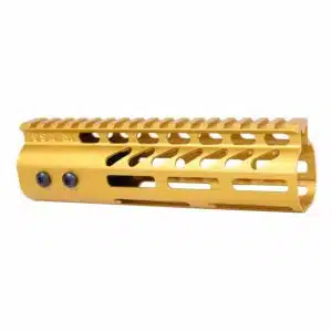 Anodized gold 7-inch M-LOK handguard with monolithic top rail and cutouts