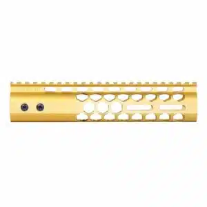 Anodized gold 9-inch Air Lite handguard with honeycomb cutouts and monolithic top rail