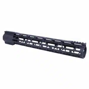 Anodized black AR-308 handguard with monolithic top rail and M-LOK slots.