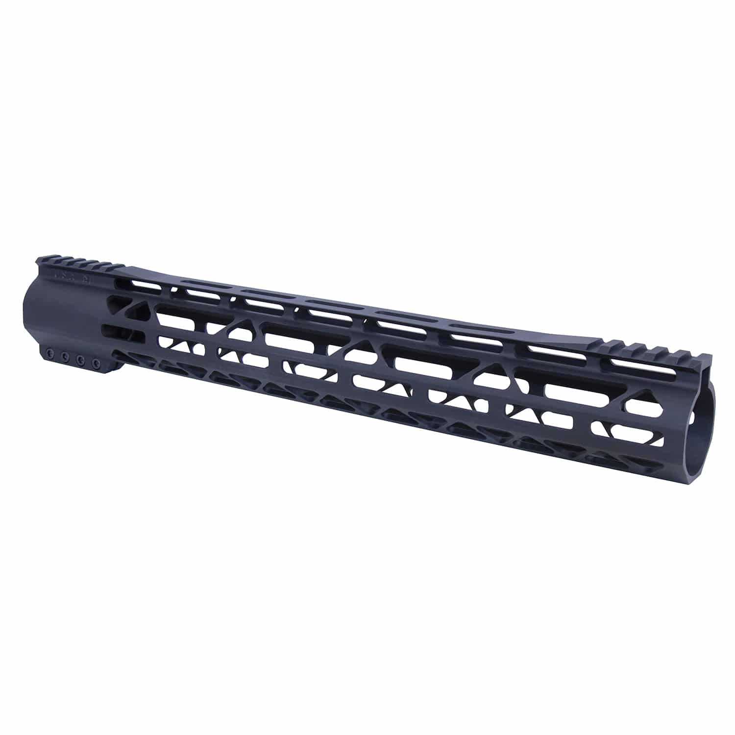 Anodized black AR-308 handguard with monolithic top rail and M-LOK slots.
