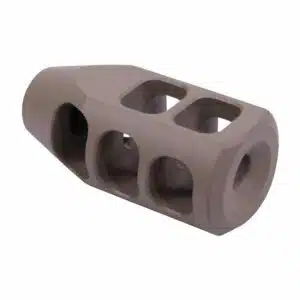 AR .308 Cal Steel Multi Port Compensator Gen 2 in Flat Dark Earth finish with side and top ports.