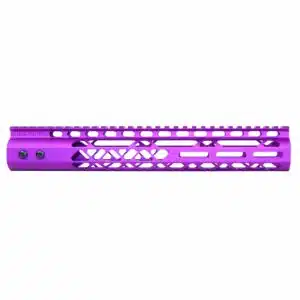 Anodized purple 12 inch Air Lite M-LOK free floating handguard with monolithic top rail