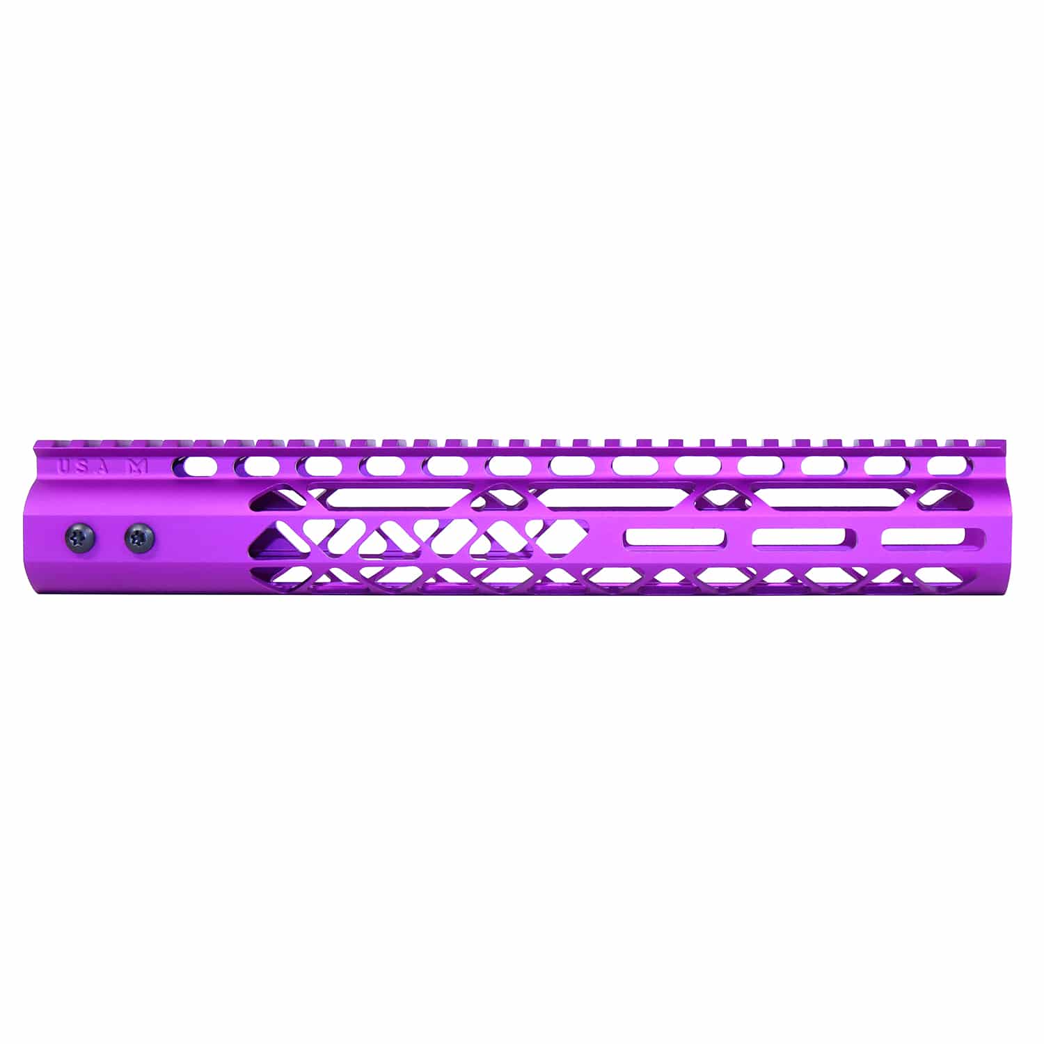 Anodized purple 12 inch Air Lite M-LOK free floating handguard with monolithic top rail