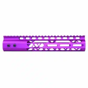 Anodized purple 10 inch Air Lite M-LOK free floating handguard with monolithic top rail