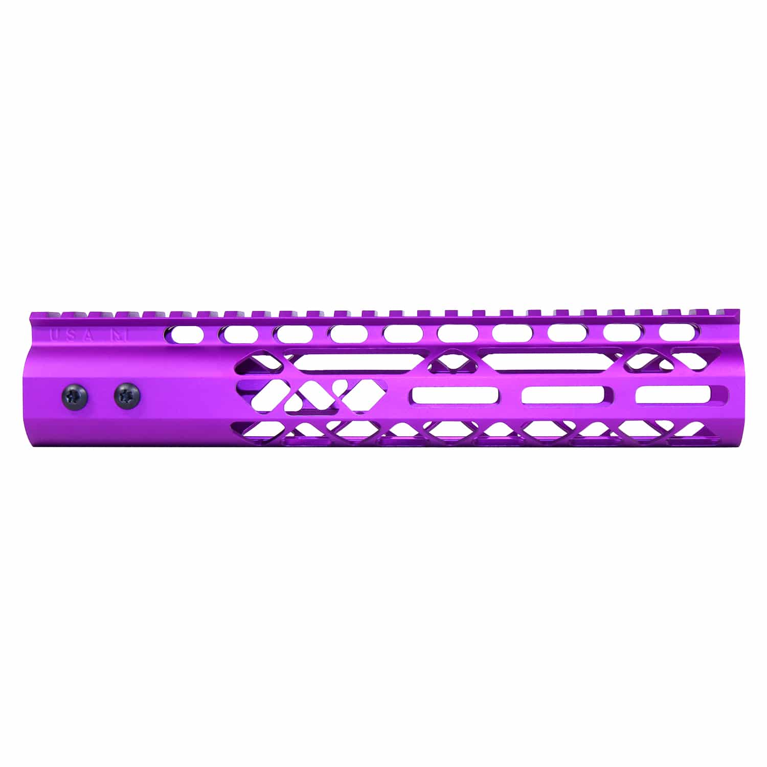 Anodized purple 10 inch Air Lite M-LOK free floating handguard with monolithic top rail