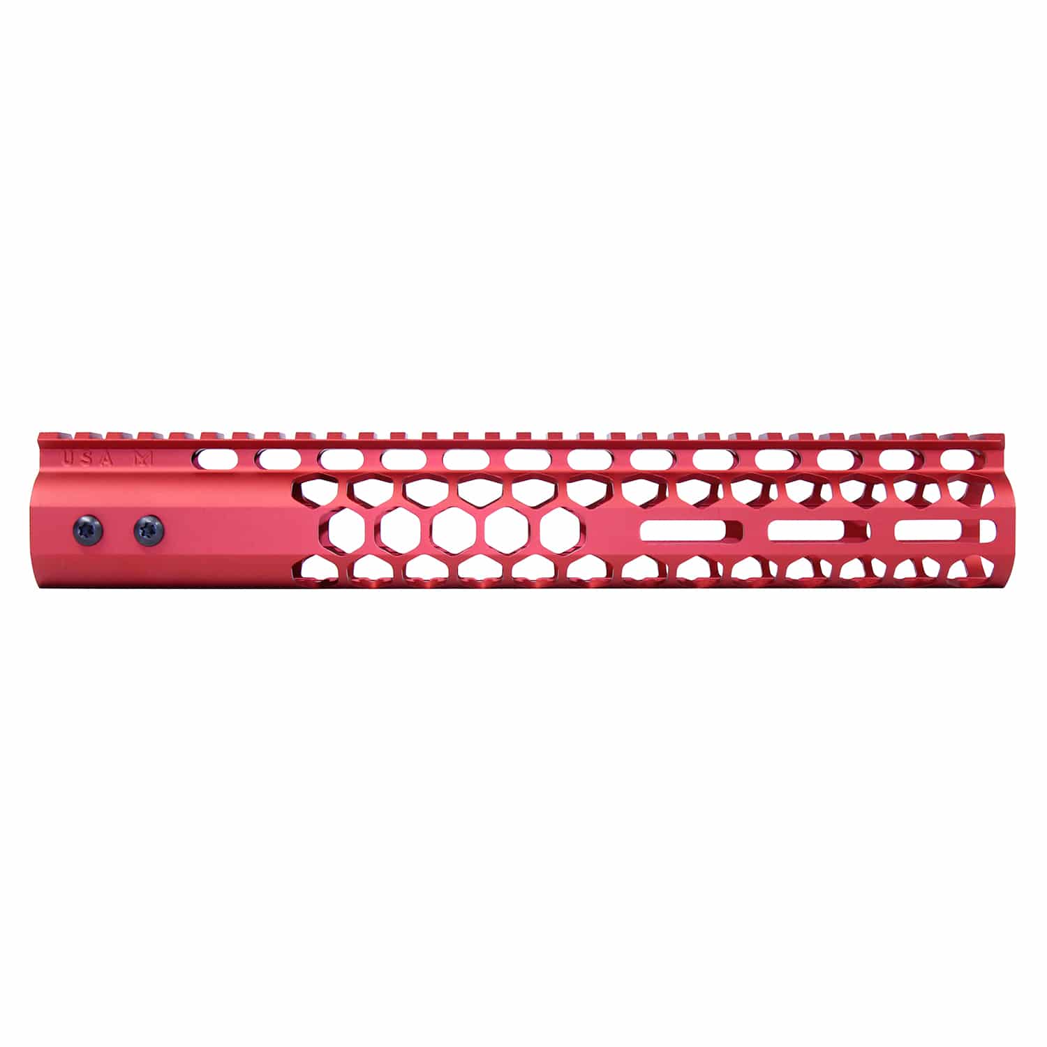 Red Honeycomb M-LOK free floating handguard with monolithic top rail and USA M stamp
