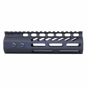 Anodized black 7 inch M-LOK handguard with monolithic top rail and ventilation slots