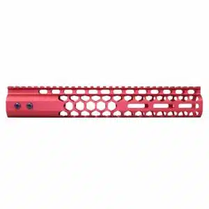 Anodized red 12 inch Air Lite Series Honeycomb M-LOK free floating handguard with monolithic top rail