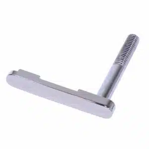 AR-15 Mag Catch Lever with Black Chrome finish, showing machined head and threaded shaft.