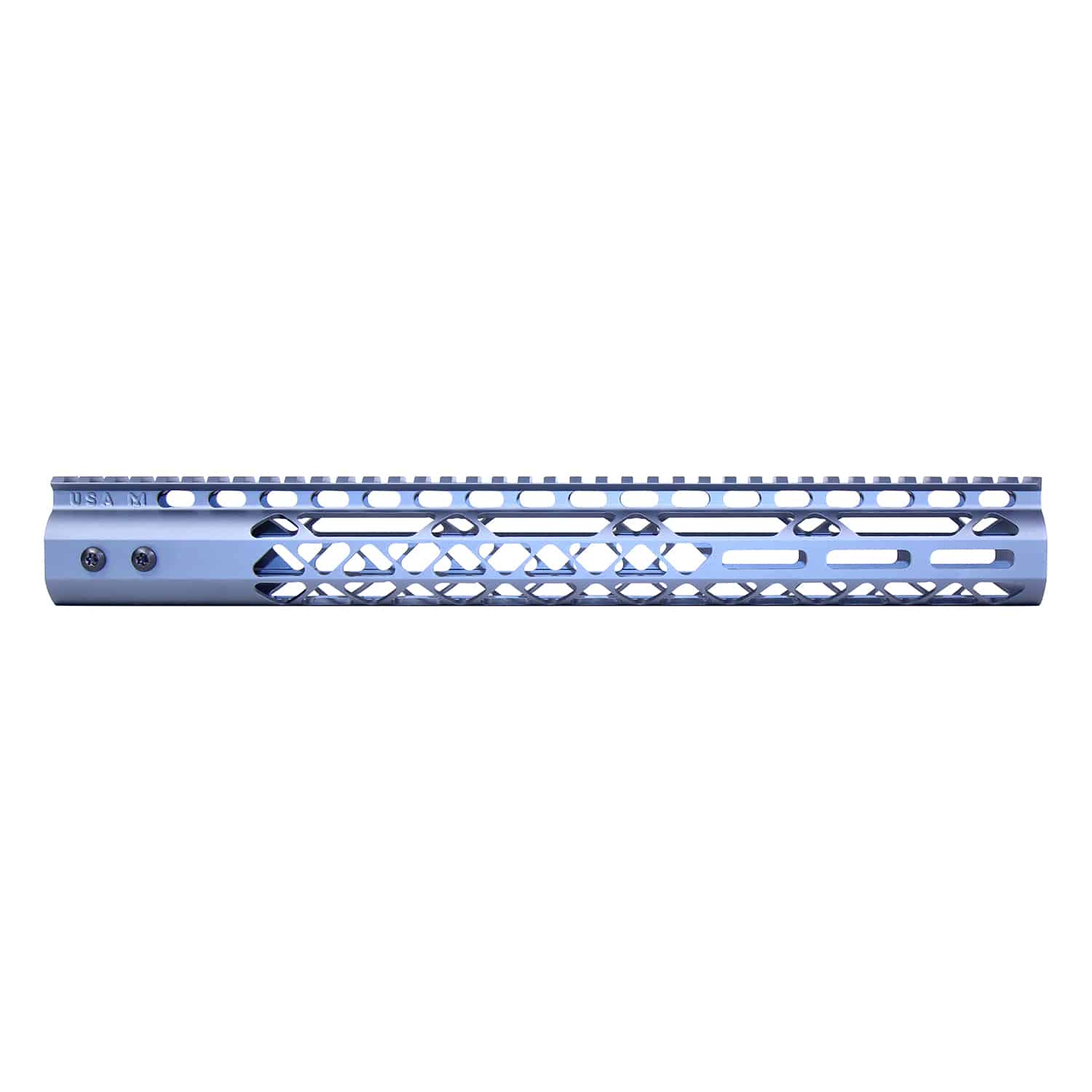 Anodized grey 15 inch Air Lite M-LOK free floating handguard with monolithic top rail and diamond cutouts