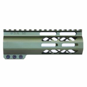 Olive Green Aluminum Handguard with Picatinny Rail for Tactical Firearm Customization.