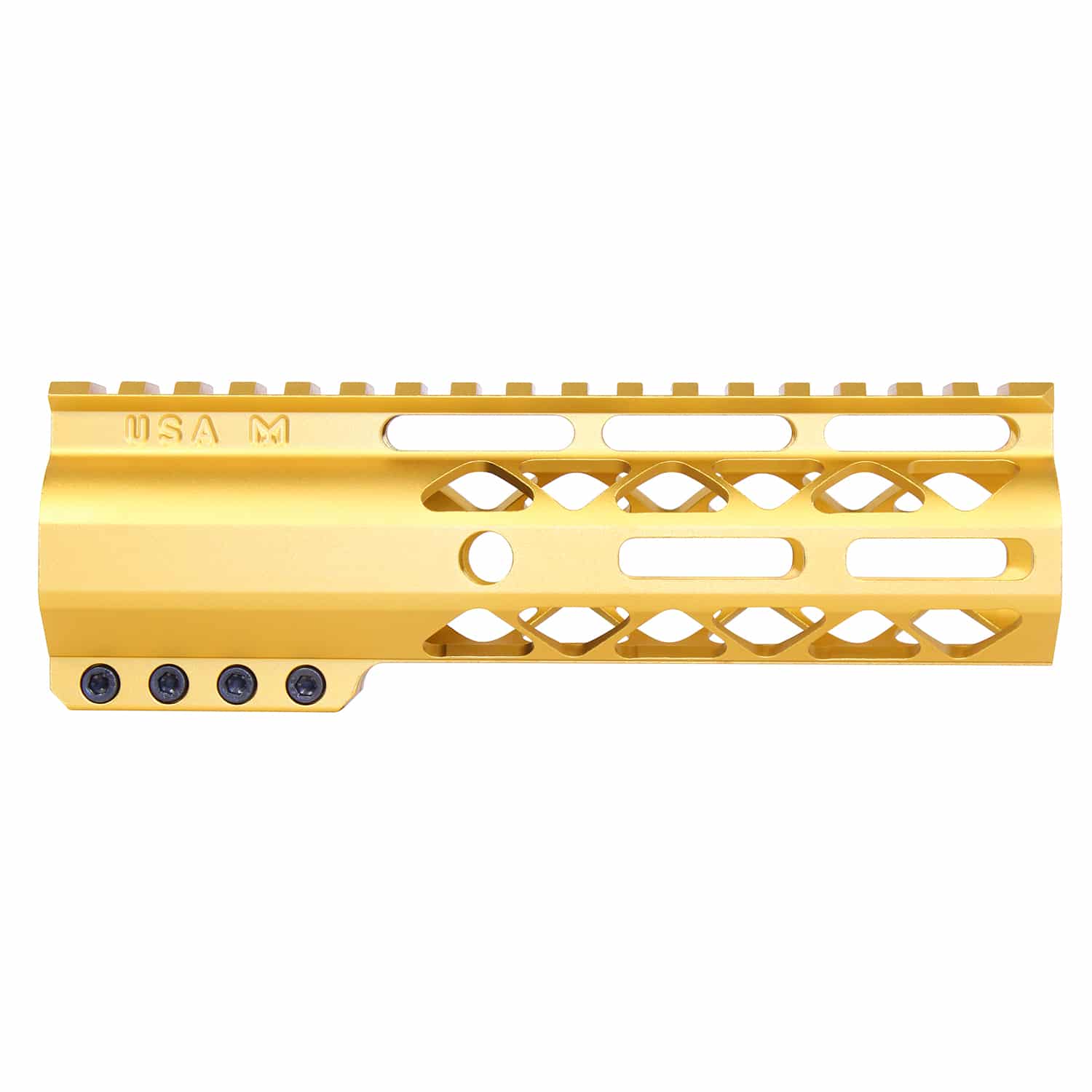 Anodized Gold 7 inch AIR-LOK M-LOK handguard with monolithic top rail and skeletonized cuts