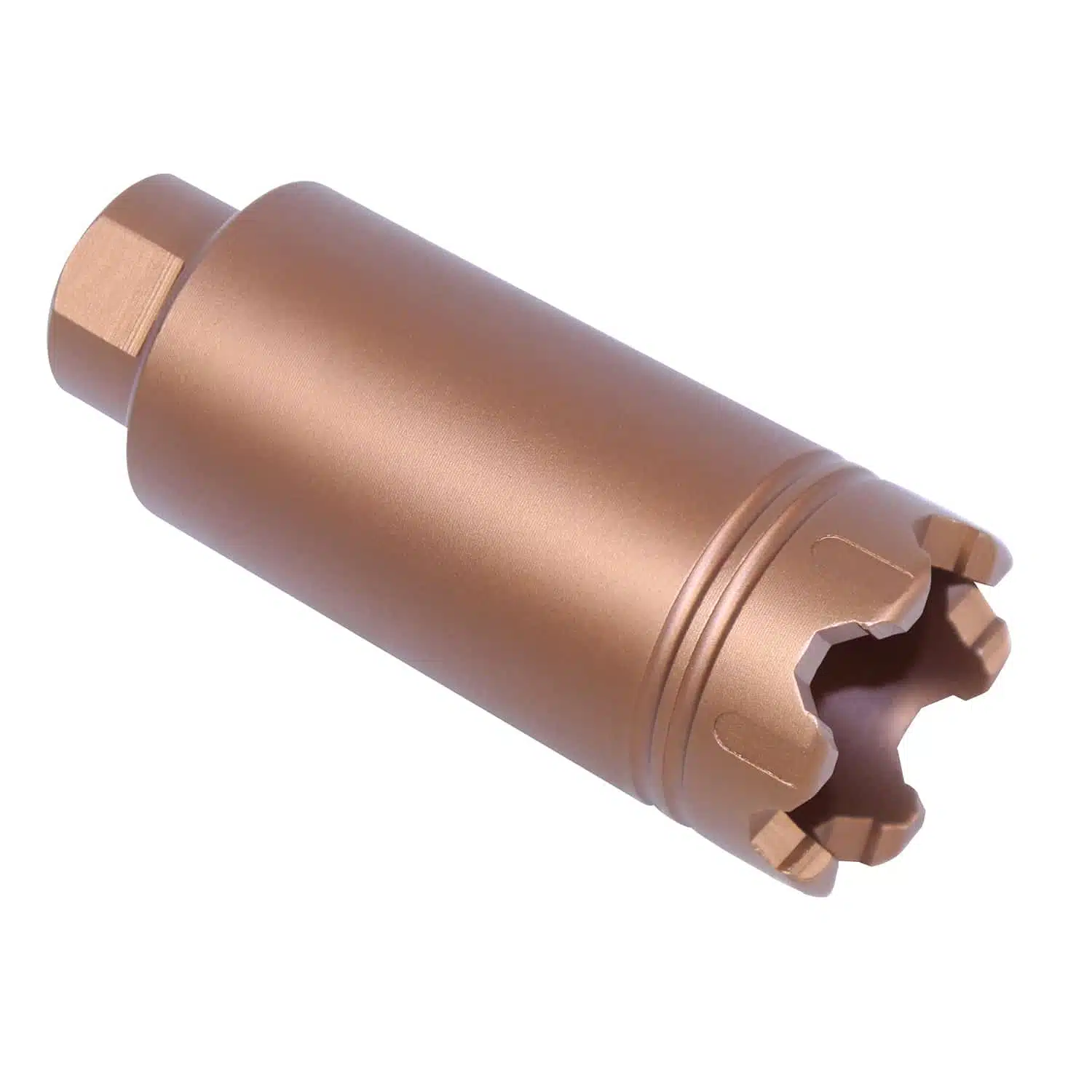 Anodized bronze AR-15 Slim Line Trident flash can with glass breaker tip