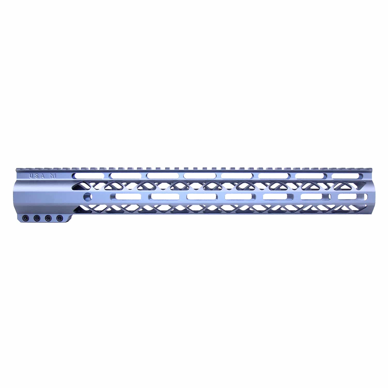 Anodized grey 15-inch Air-LOK M-LOK compression free floating handguard with monolithic top rail.