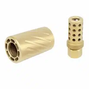 Gold titanium nitride AR-15 muzzle brake and QD blast shield