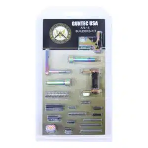 AR-15 builders kit with matte rainbow PVD finish parts in retail packaging