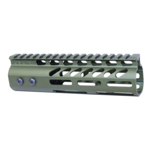 Olive drab KeyMod handguard for AR-15 with Picatinny rail for modular accessory attachments.