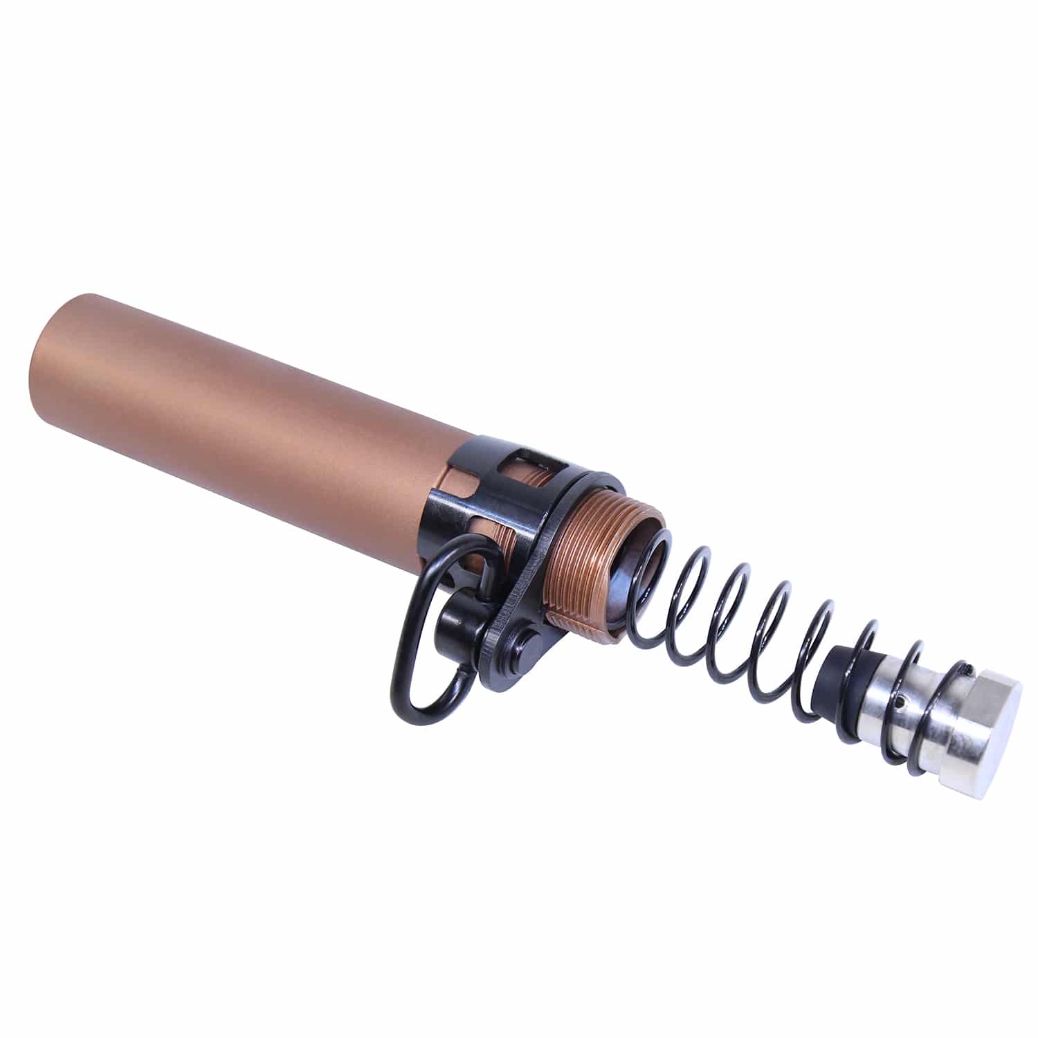 Anodized bronze AR-15 Micro AR Pistol System tube with black spring and silver buffer assembly