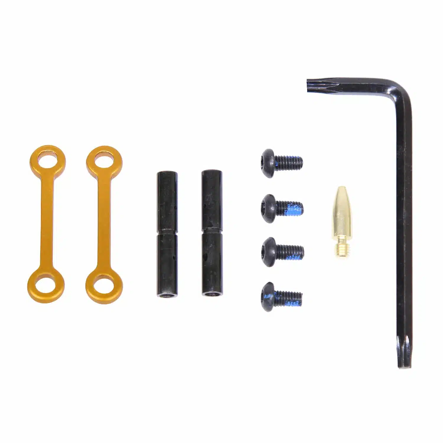 AR-15 Complete Anti-Rotation Trigger/Hammer Pin Set with anodized orange finish and included Allen key