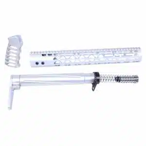 AR .308 Air Lite Series furniture set in anodized clear finish, showing handguard, stock, and pistol grip.