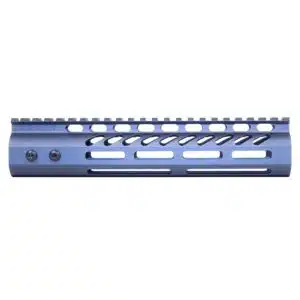 Blue anodized 9-inch M-LOK handguard with monolithic top rail and ventilation slots