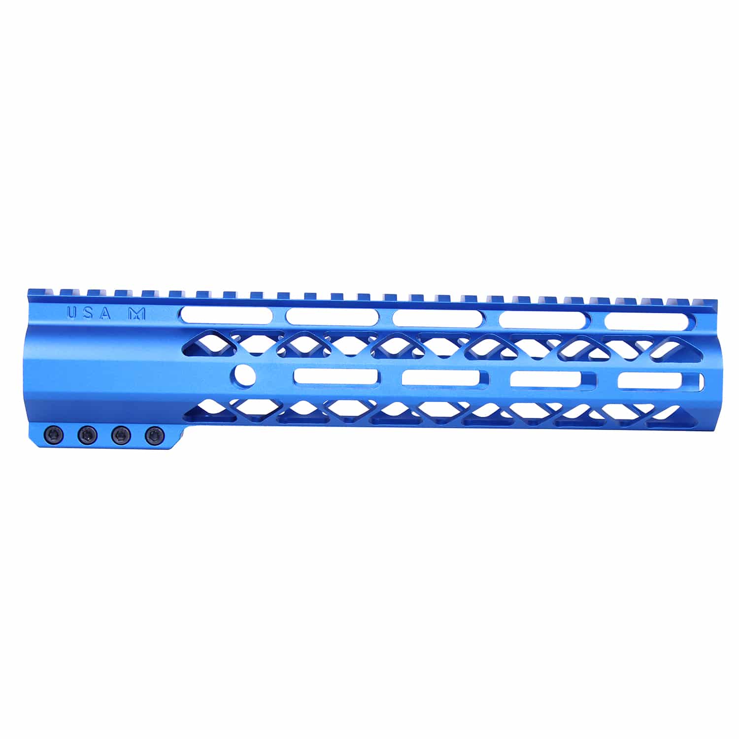 Anodized Blue 10 inch AIR-LOK handguard with monolithic top rail and M-LOK slots