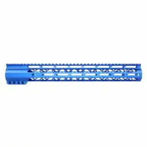 Anodized blue 15-inch Air-LOK handguard with monolithic top rail and skeletonized body