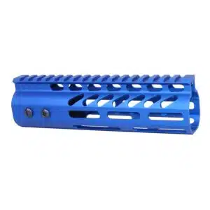 Anodized blue 7-inch M-LOK free floating handguard with monolithic top rail