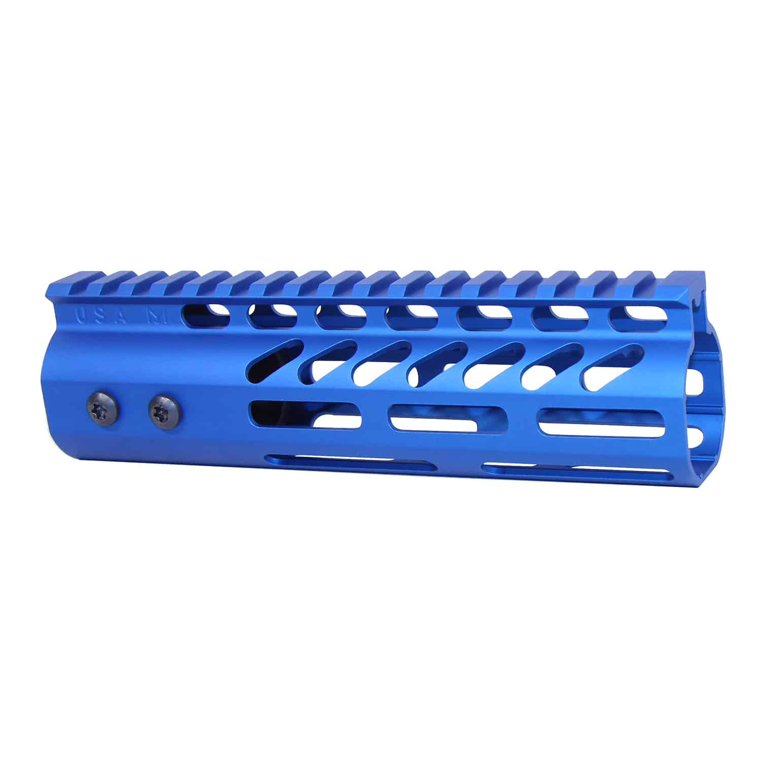 Anodized blue 7-inch M-LOK free floating handguard with monolithic top rail