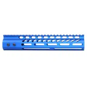 Anodized blue 10-inch M-LOK free-floating handguard with monolithic top rail