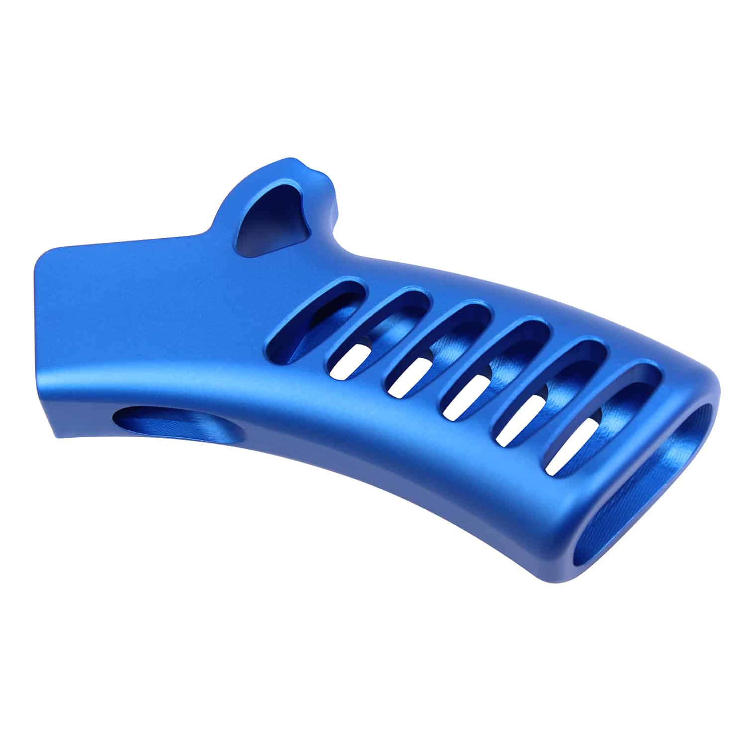 Anodized Blue skeletonized aluminum featureless grip with oval cutouts