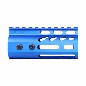 Anodized blue 4-inch M-LOK handguard with monolithic top rail and USA M engraving
