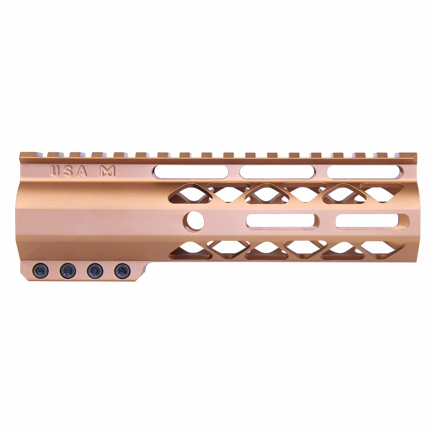 Anodized Bronze 7-inch AIR-LOK M-LOK handguard with monolithic top rail and skeletonized cuts