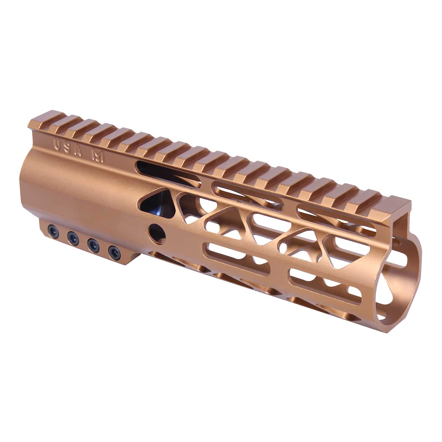 7 inch AIR-LOK M-LOK handguard in anodized bronze with monolithic top rail and skeletonized body