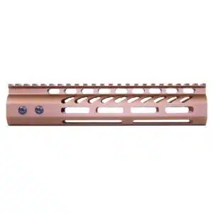 Anodized Bronze 9-inch M-LOK free floating handguard with monolithic top rail and visible mounting screws.