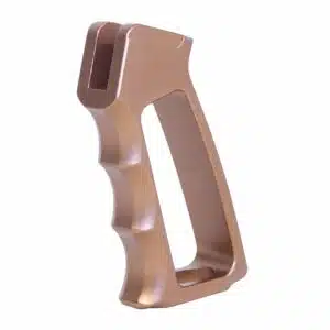 Anodized bronze skeletonized aluminum pistol grip with finger grooves