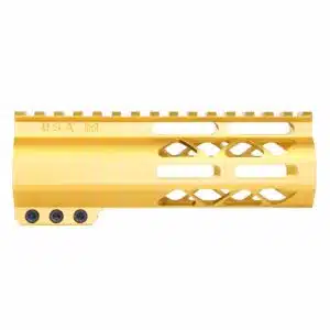 6 inch Anodized Gold AIR-LOK M-LOK handguard with monolithic top rail and skeletonized cuts