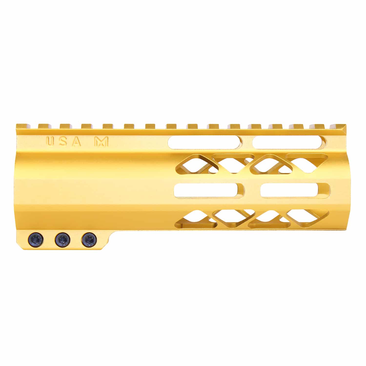 6 inch Anodized Gold AIR-LOK M-LOK handguard with monolithic top rail and skeletonized cuts
